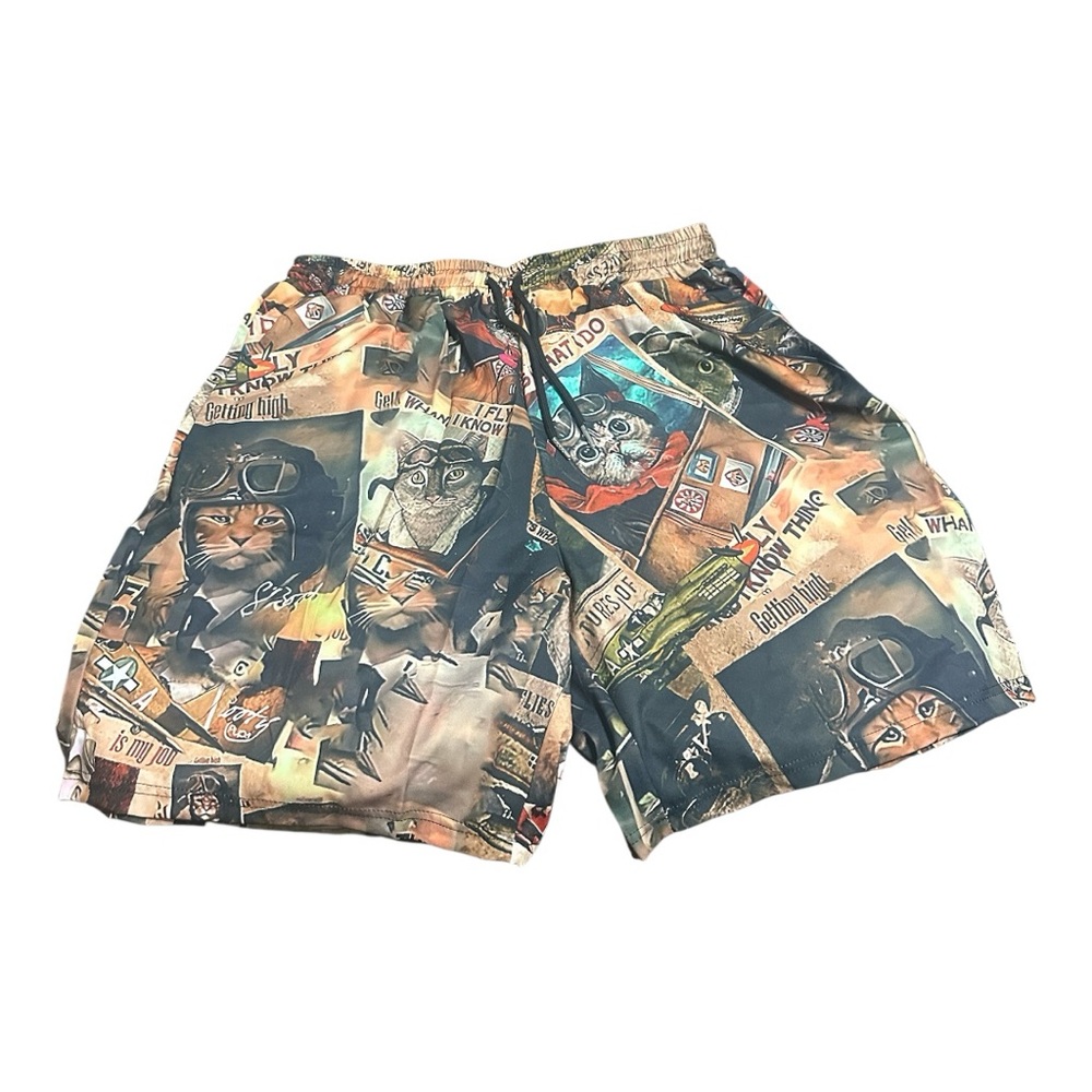 Men’s Cat Print Shorts - Size XL